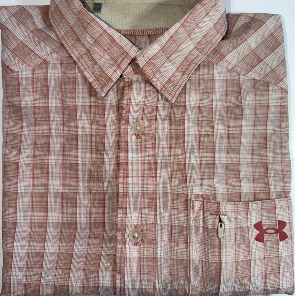 Under Armour Tide Chaser 2.0 Mens Red Plaid Fishing Shirt Short Sleeve 1369304 L